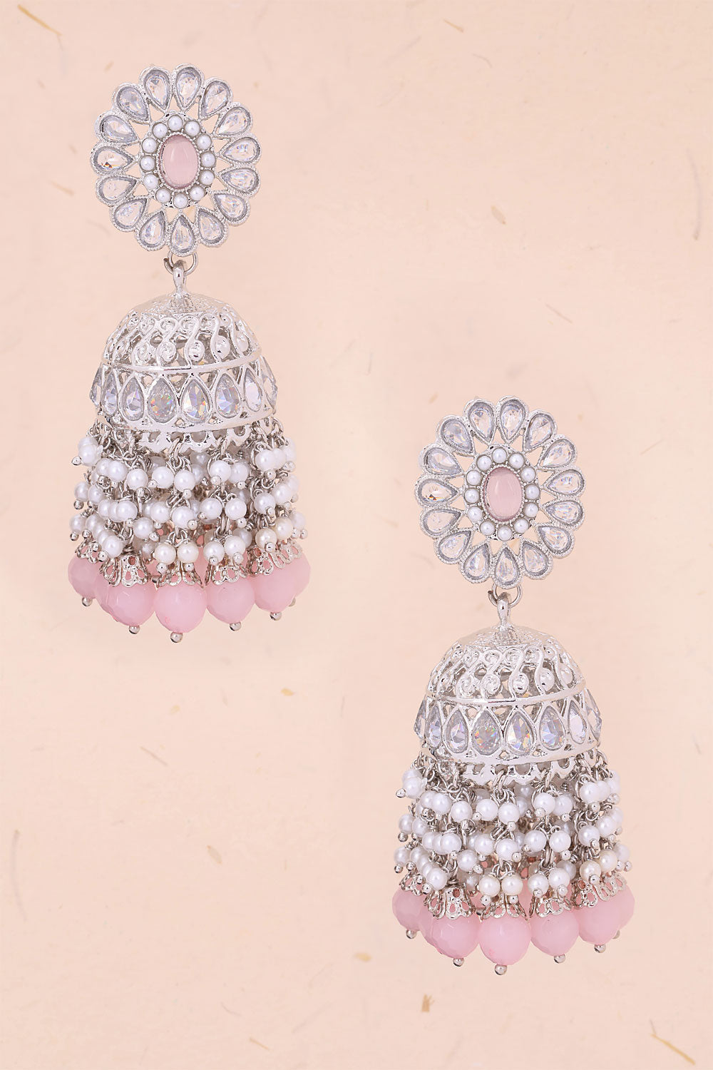 Handcrafted Peach Stones Cluster Beads Drop Jhumka Earrings  10069654 - Avishya