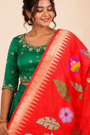 Green Handcrafted Paithani Lehenga - 10064745