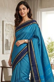 Blue Vegan Silk Kanjivaram Saree With Checks Design 10076327