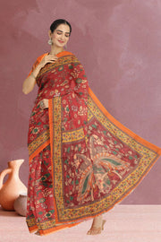 Maroon Kalamkari Printed Malai Cotton Saree 10074683