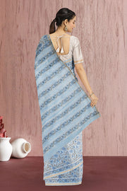 Blue Sanganeri Printed Silk Cotton Saree 10075713