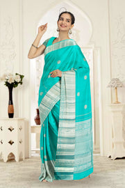 Pacific Blue Pure Zari Kanjivaram Silk Saree 10063137