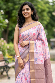 Pink Kanjivaram Printed Vegan Silk Saree 10075580