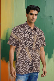 Brown Half Sleeve Ajrakh Printed Cotton Mens Shirt 10072908