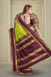 Canary Yellow Korvai Kanjivaram Silk Saree 10075529