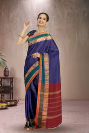 Blue Handloom Chettinad Cotton Saree Without Blouse 10075066