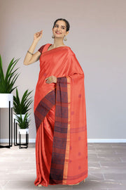 Peach Handloom Chettinad Cotton Saree Without Blouse 10075167