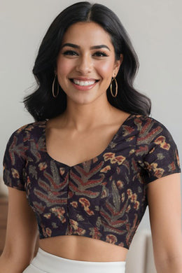 Black Hand Block Jahota Printed Cotton Blouse 10074994