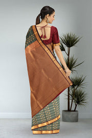 Green Kanjivaram Vegan Silk Saree 10076034