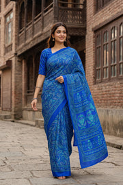 Royal Blue Kani Printed silk Saree 10077863