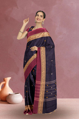 Black Handloom Chettinad Cotton Saree Without Blouse 10075168