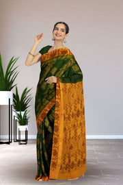 Green Handcrafted Sungudi Cotton Saree 10074927