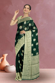 Dark Green Banarasi Organza Saree 10067273