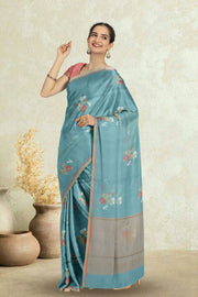 Blue Chanderi Silk Cotton Saree 10075381