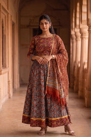 Maroon Hand Block Printed Cotton Chaniya Choli With Kota Doria Dupatta 10066322