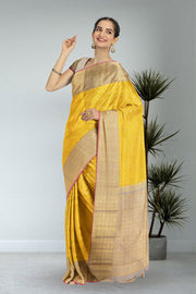 Turmeric Yellow Pure Zari Korvai Kanjivaram Silk Saree 10063140