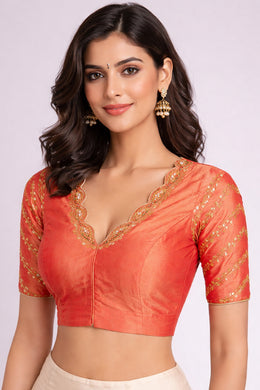Peach Aari Embroidered Silk Blouse 10068921