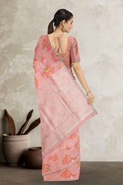 Pink Handloom Printed Chanderi Silk Cotton Saree 10071060