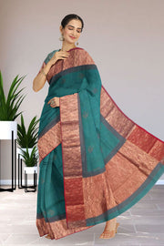 Maroon Hand Block Printed Chanderi Saree 10030028