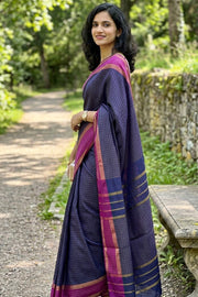 Blue Vegan Silk Kanjivaram Saree With Checks Design 10076323