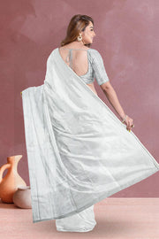 Sea Gray Kanjivaram Tissue Vegan Silk Saree 10075564