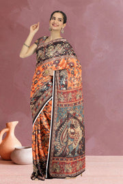 Orange Kalamkari Printed Malai Cotton Saree 10074693