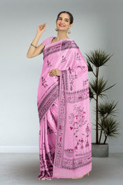 Pink Warli Print Bengal Cotton Saree 10075305