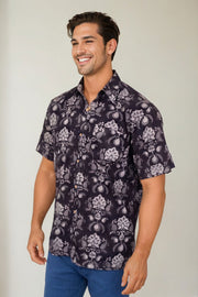 Black Half Sleeve Jahota Printed Cotton Mens Shirt 10074327