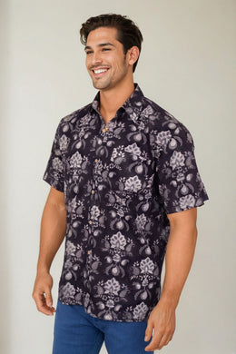 Black Half Sleeve Jahota Printed Cotton Mens Shirt 10074327