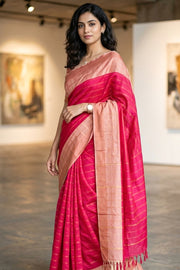 Pink Vegan Silk Kanjivaram Saree With Stripes Design 10076345