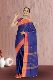 Blue Handloom Chettinad Cotton Saree 10072693
