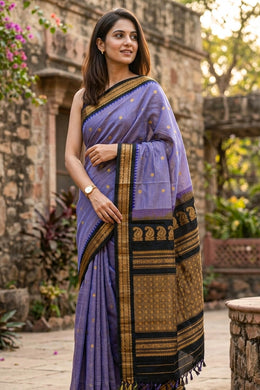 Purple Handloom Kuttu Gadwal Cotton Saree With Silk Zari Border 10077073