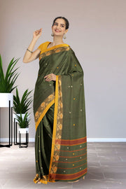 Green Handloom Chettinad Cotton Saree Without Blouse 10075160