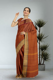 Brown Handloom Chettinad Cotton Saree 10075094