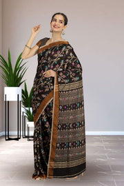 Black Bengal Handwoven Jamdani Style Cotton Saree 10075358