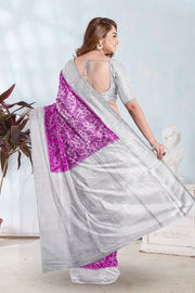 Kanjivaram Tissue Viscose Vegan Silk Saree in Deep Orchid Colour with Silver Zari Patterns 10075576