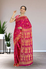 Magenta Handloom Jamdani Style Cotton Saree with Blouse 10074219
