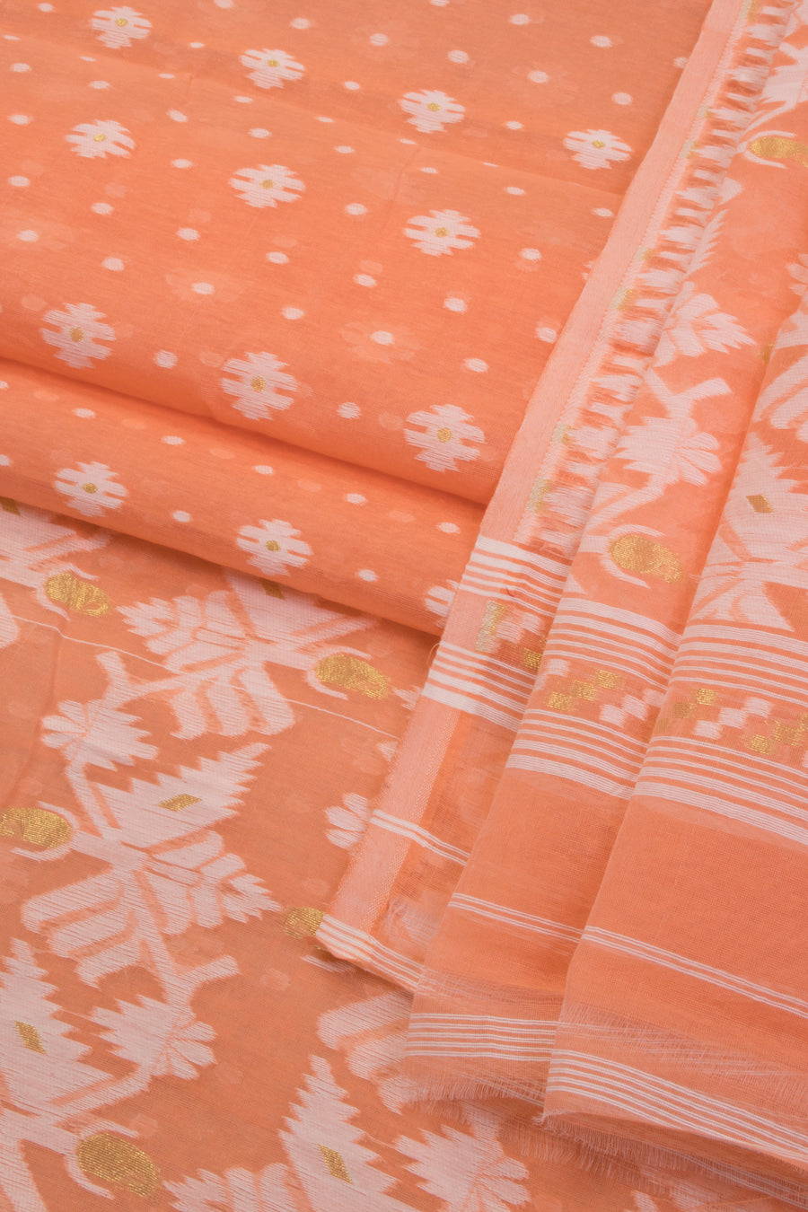 Peach Jamdani Style Cotton 2-Piece Salwar Suit Material