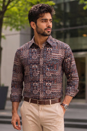 Black Full Sleeve Ajrakh Printed Cotton Mens Shirt 10071156