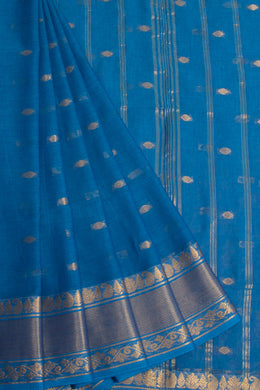 Blue Bengal Phulia Cotton Saree Zari Border 10069412 - Avishya