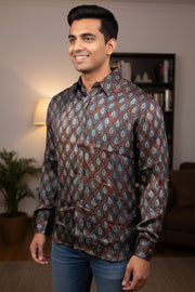 Maroon Full Sleeve Jahota Print Modal Silk Mens Shirt 10074381