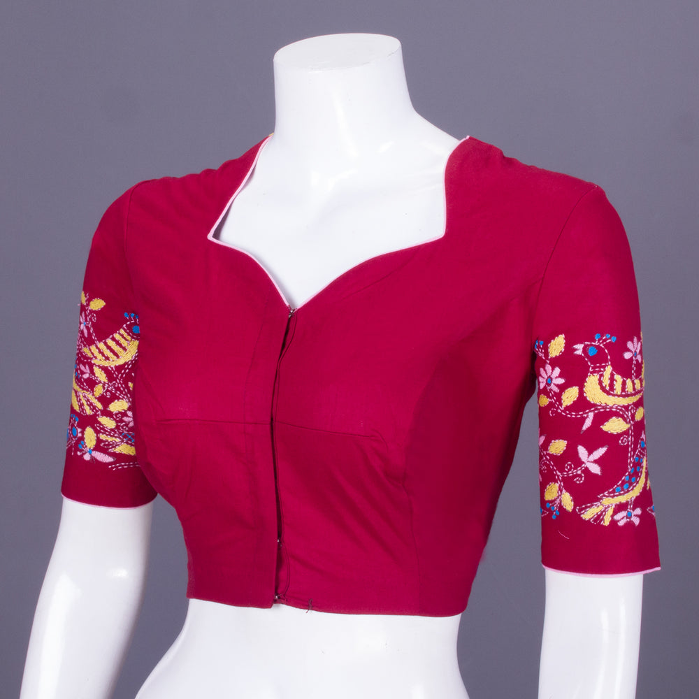 Maroon Kantha Embroidered Cotton Blouse 10069556 - Avishya