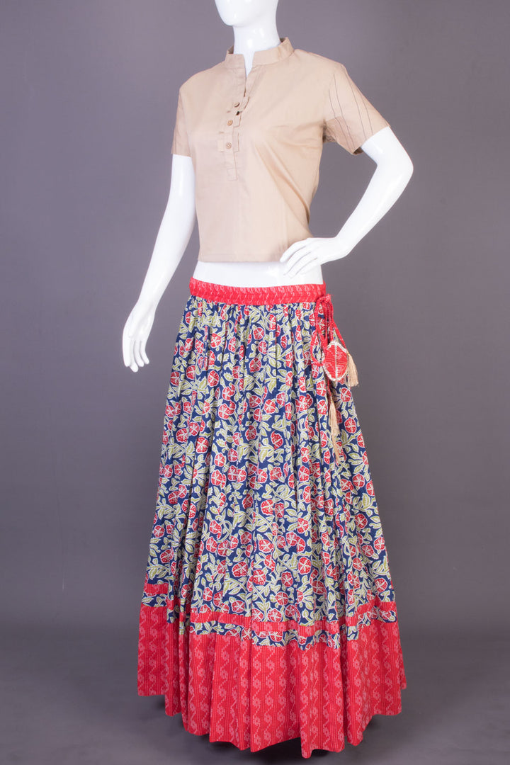 Blue Hand Block Printed Cotton Skirt 10065531(Size-36 to 40)-Avishya