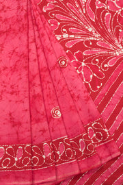 Hot Pink Batik Printed Muslin Silk saree - Avishya