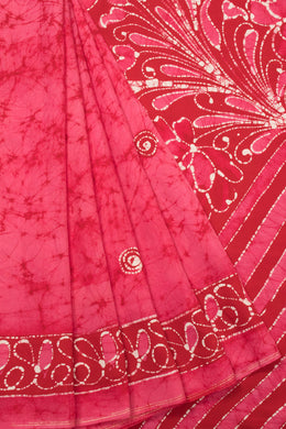 Hot Pink Batik Printed Muslin Silk saree - Avishya