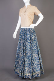 Ocean Blue Hand Block Printed Cotton Skirt (Size-36 to 40)-Avishya