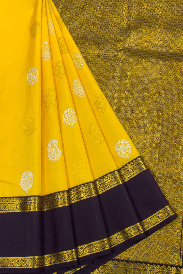 Golden Yellow Pure Zari Korvai Kanjivaram Silk Saree 10062776