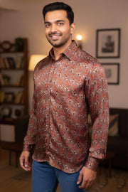  Brown Full Sleeve Jahota Print Modal Silk Mens Shirt 10074377