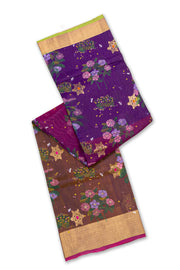 Purple Chanderi Printed Silk Cotton Saree 10077361