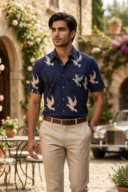 Blue Half Sleeve Ajrakh Printed Cotton Mens Shirt 10076823